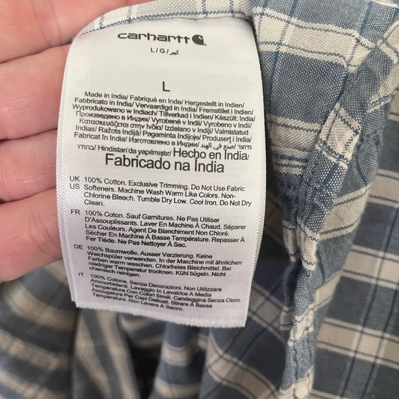 Carhartt Blue Check Plaid‎ Short Sleeve Button Down Y2K Mens Large Workwear - Picture 4 of 6